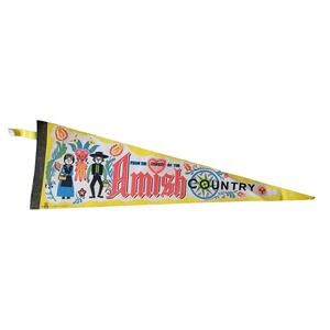 VINTAGE Pennant Flag Felt From the Heart of the Amish Country Yellow Red 25"